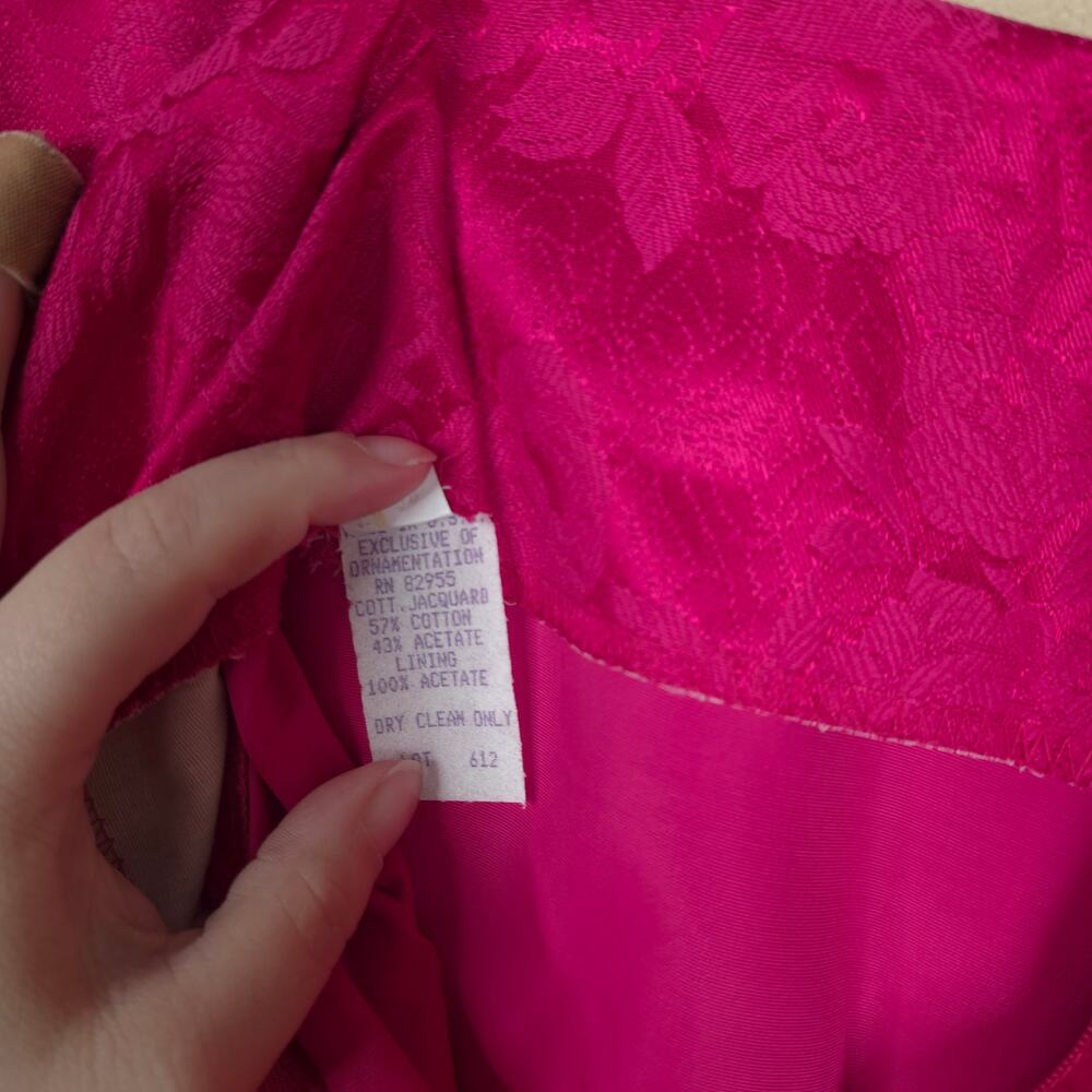 Vintage Sleeveless Button Front Blouse with Midi Pencil Skirt Pink Jacquard 38 - Picture 11 of 12
